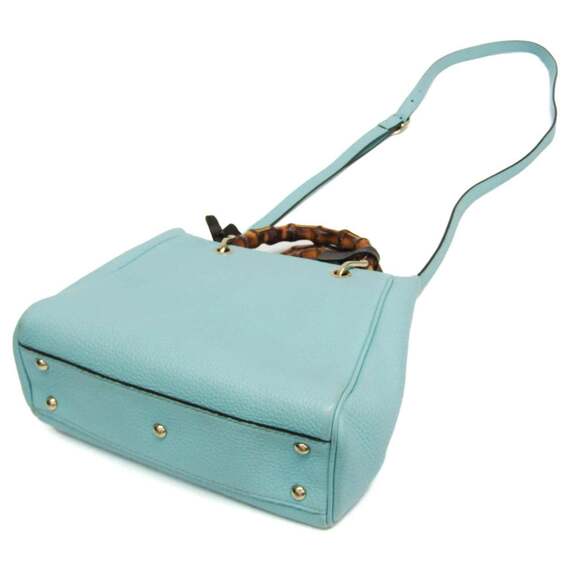 GUCCI Authentic Blue Leather Bamboo Shoulder Bag - Picture 3 of 16